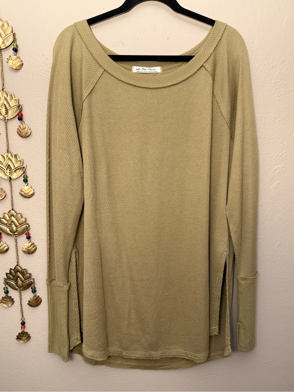 Free People We the Free Olive Green Snowy Thermal Long Sleeve Top Size Large